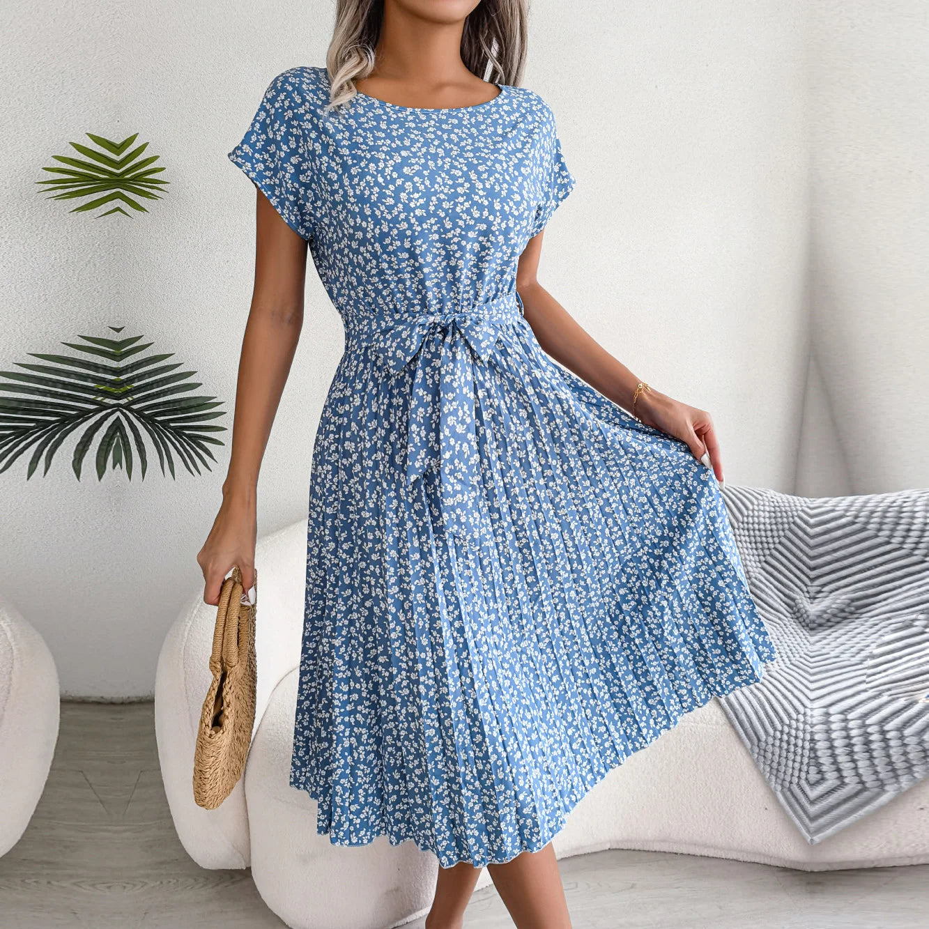 Robe Longue Plissée à Fleurs pour Femmes Chic 8
