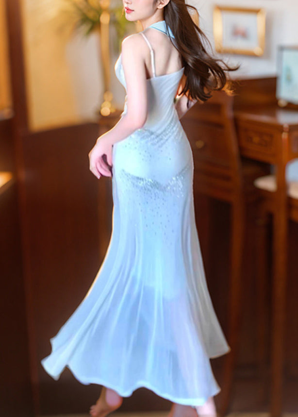 Robe Longue Tunique Ajustée à Bretelles Spaghetti 4
