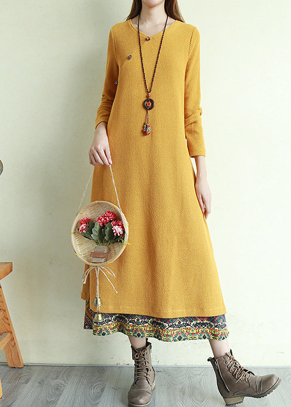 Robe Longue Vintage à Boutons Col en V 2