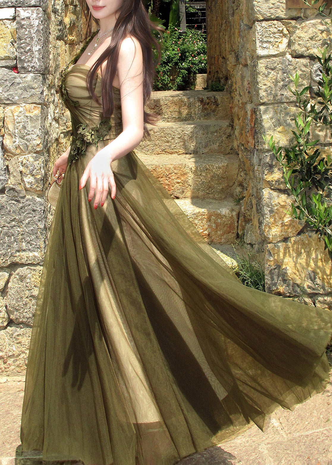 Robe Longue à Bretelles Spaghetti Motif Floral 3