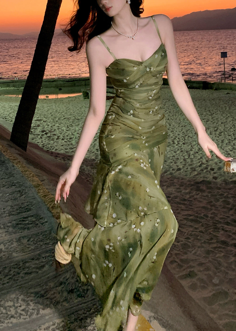 Robe Longue d'Été à Imprimé Vert Français 2
