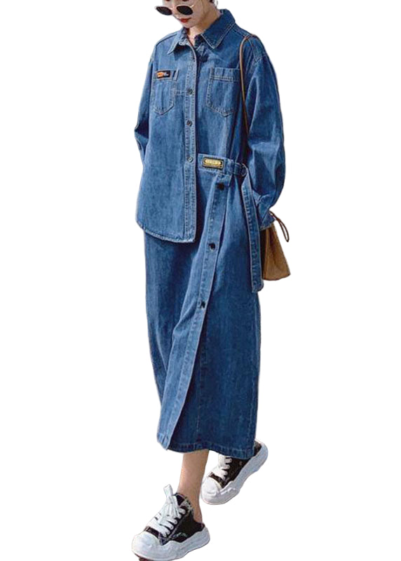 Robe Longue en Denim à Manches Longues pour Femme avec Design Asymétrique 0