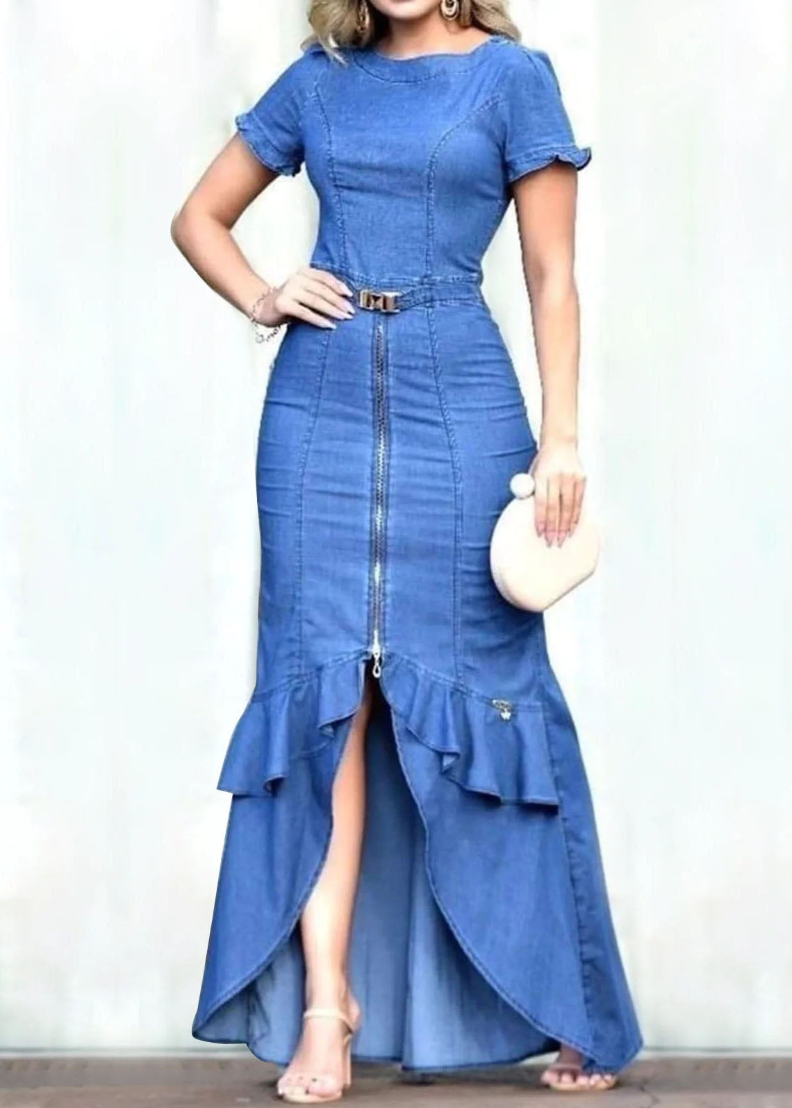 Robe Longue en Jean à Volants 4