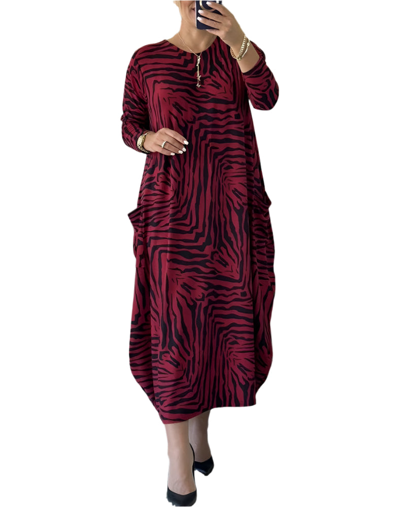Robe Maxi Femme Chic en Coton avec Imprimé et Poches