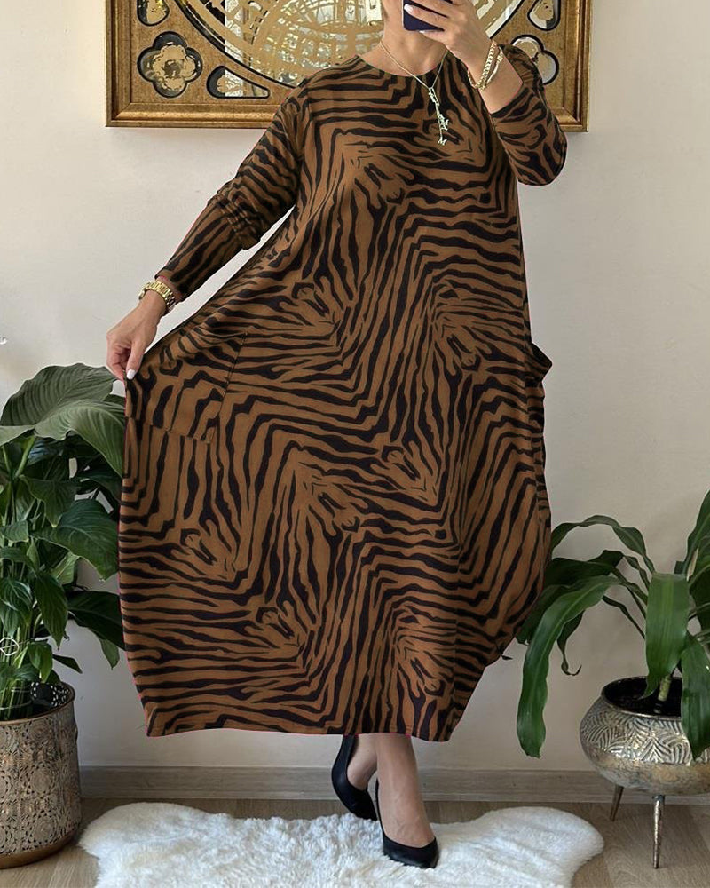 Robe Maxi Femme Chic en Coton avec Imprimé et Poches