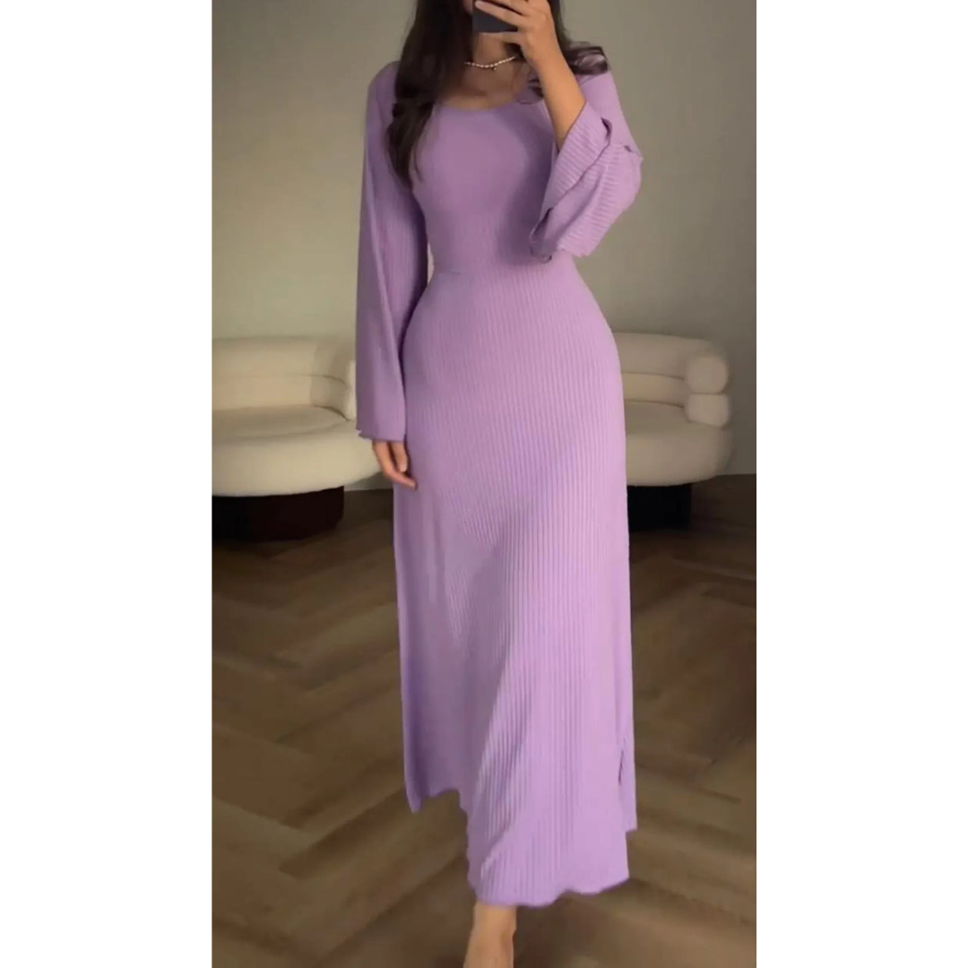 Robe Maxi Femme à Manches Longues en Tissu Fluide