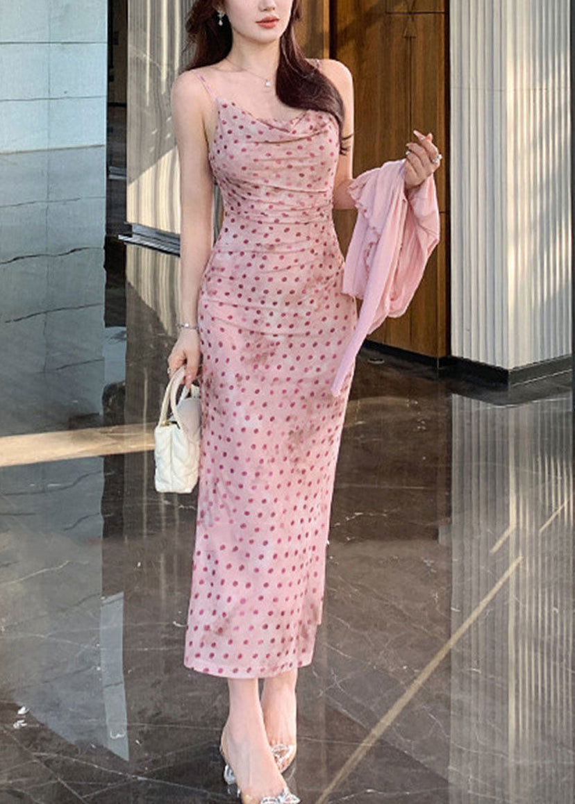 Robe Maxi Femme à Pois Bretelles Spaghetti Été 1