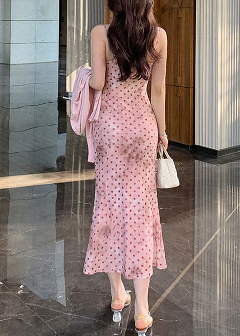 Robe Maxi Femme à Pois Bretelles Spaghetti Été 4