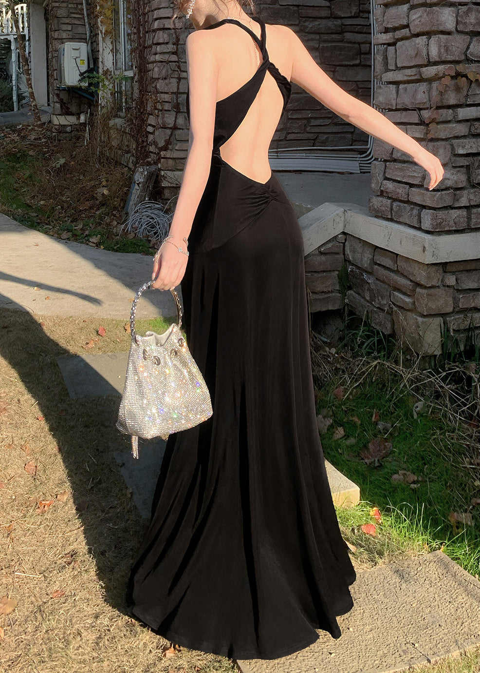 Robe Maxi Halter Noir pour Femmes 0