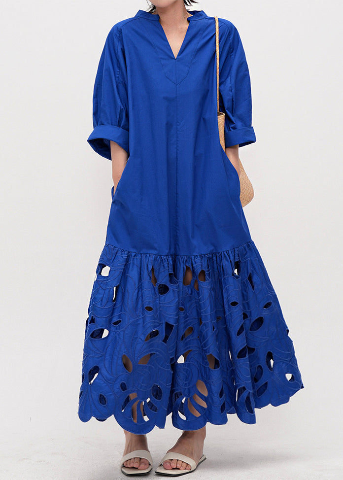 Robe Maxi en Coton Brodée à Manches Mi-Longues pour Femme 3