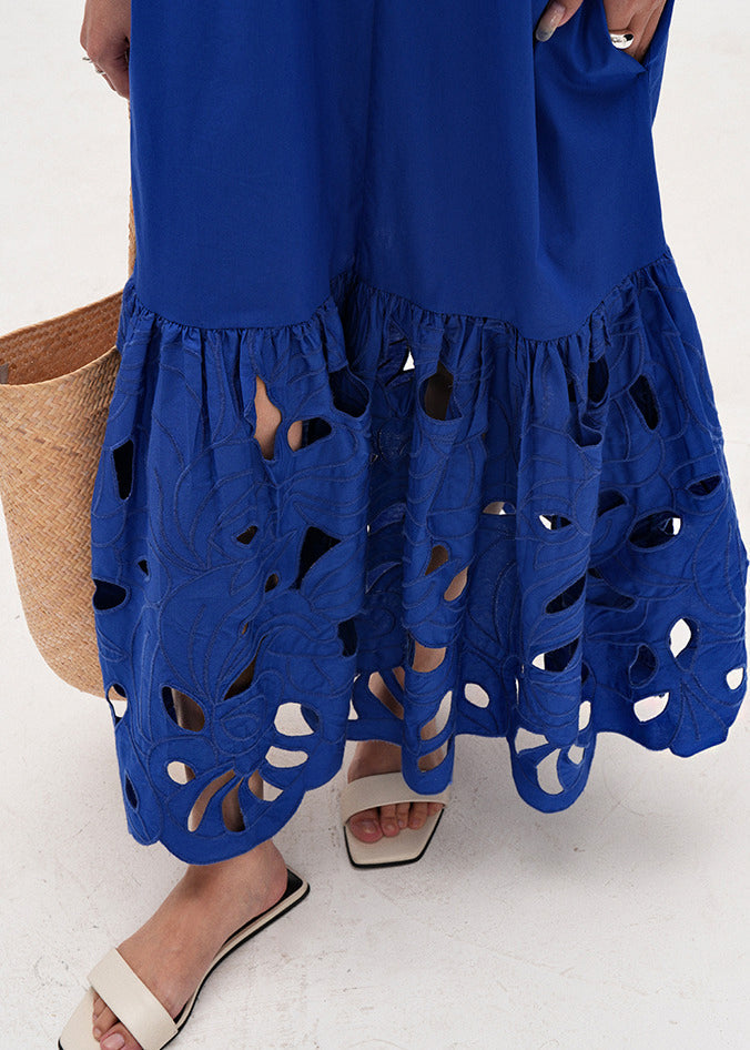 Robe Maxi en Coton Brodée à Manches Mi-Longues pour Femme 4