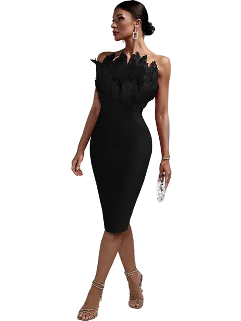 Robe Midi Bustier en Plumes pour Femmes 0