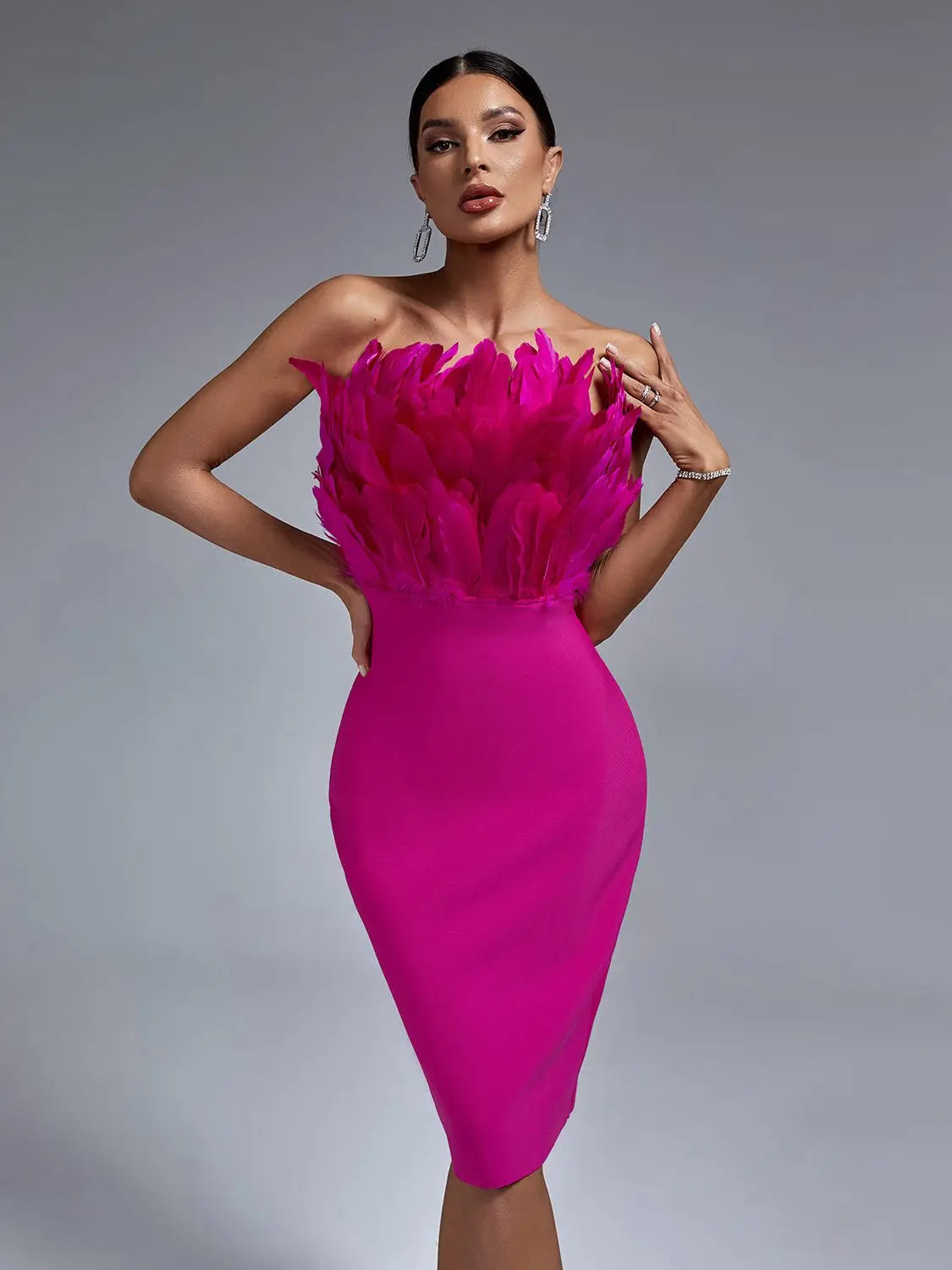 Robe Midi Bustier en Plumes pour Femmes 4