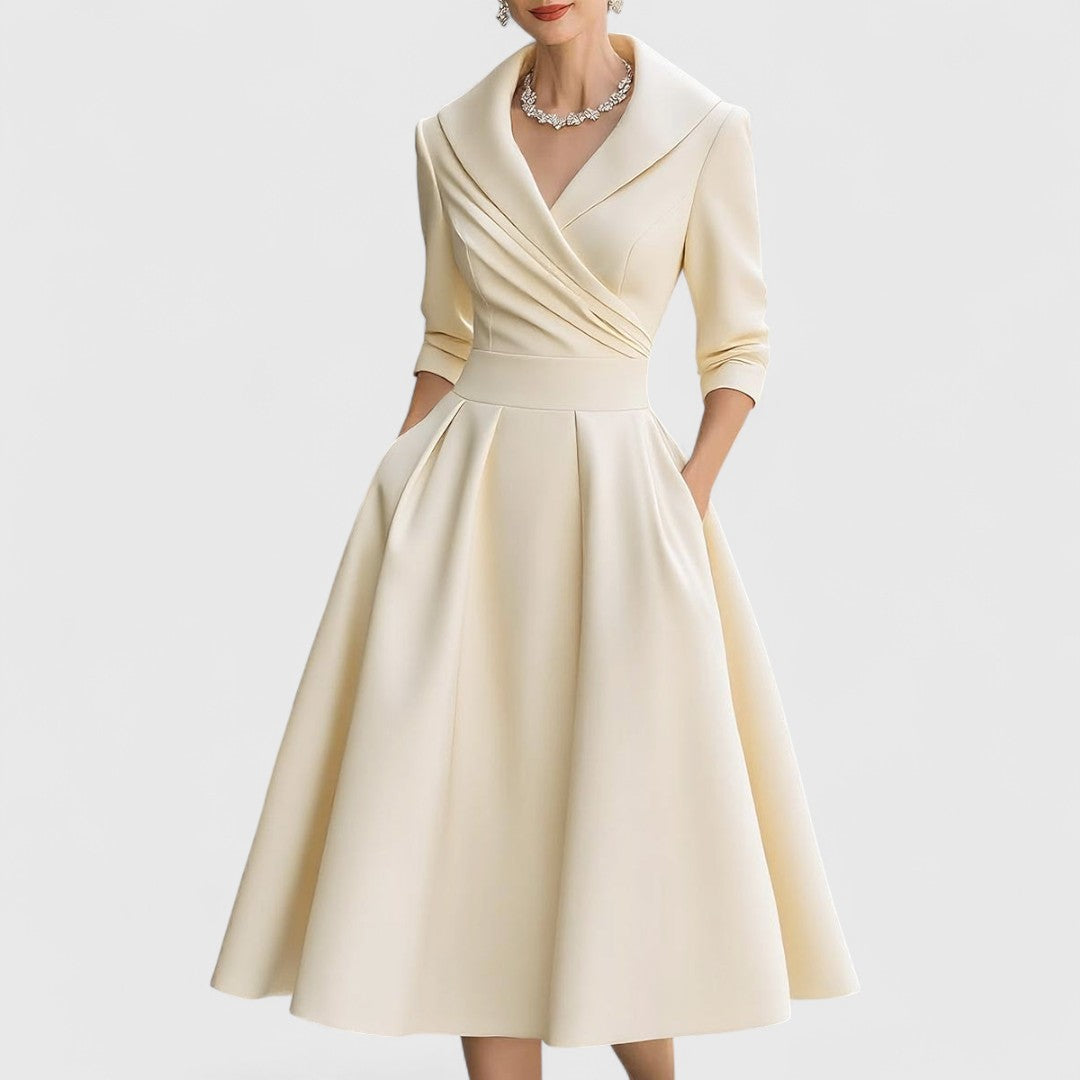 Robe Midi Femme Chic Décolleté en V avec Manches 3/4 et Poches Latérales 4