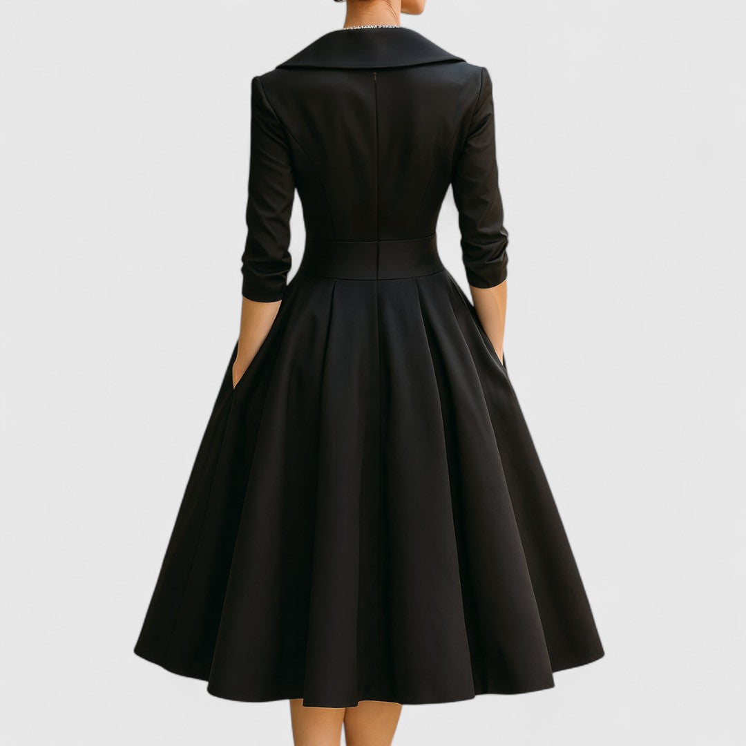 Robe Midi Femme Chic Décolleté en V avec Manches 3/4 et Poches Latérales 7