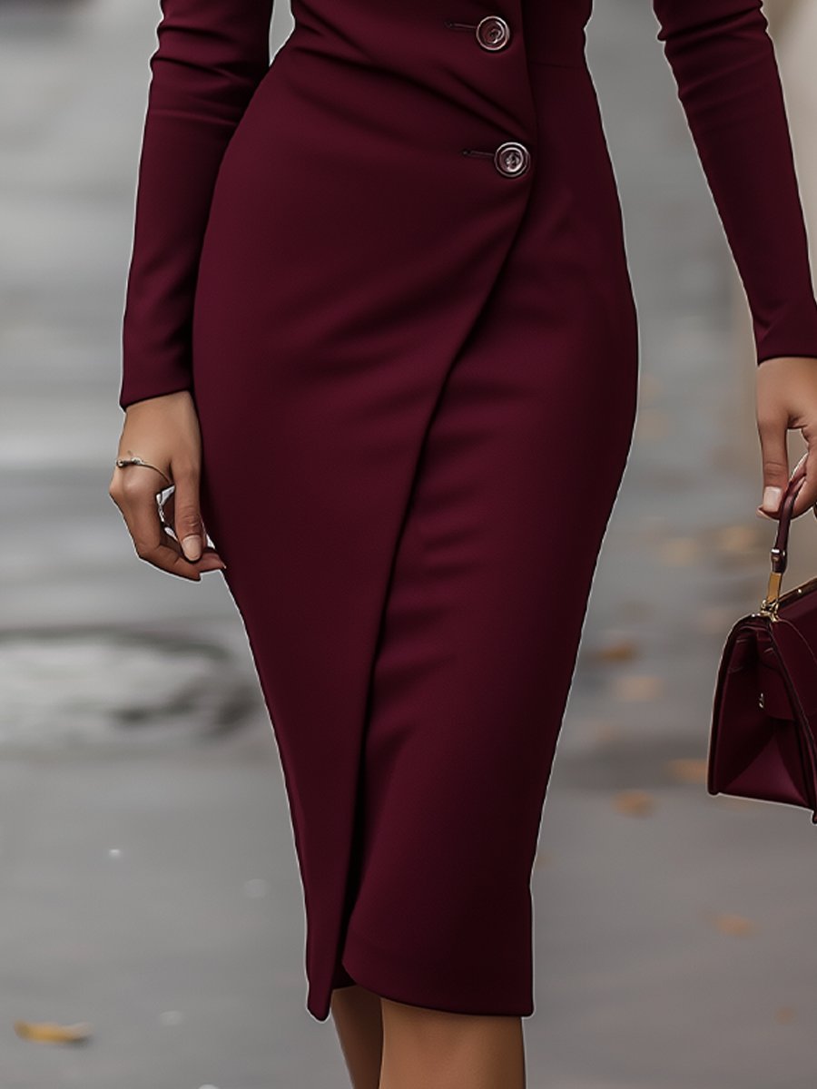 Robe Midi Portefeuille Boutonnée pour Femmes 2