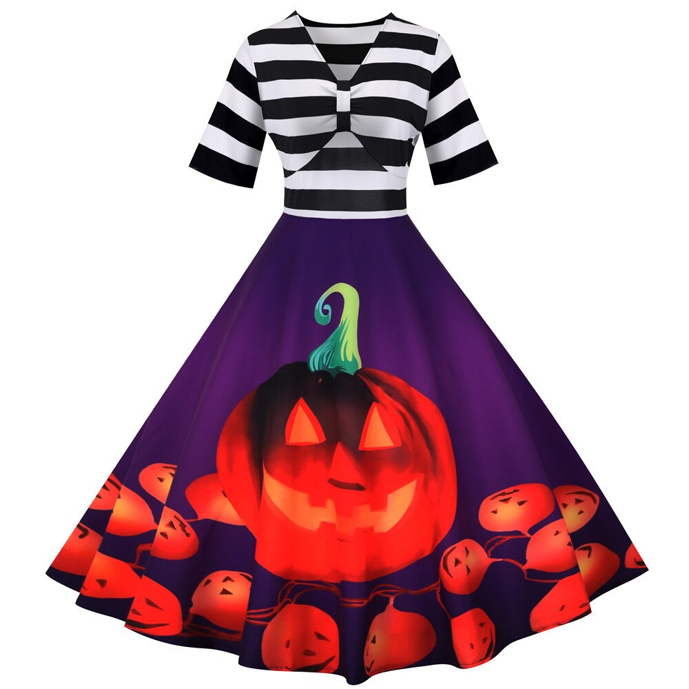 Robe Midi Vintage Halloween Motif Citrouille 2