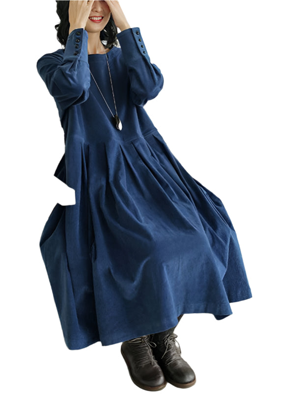 Robe Midi à Manches Longues en Velours Côtelé pour Femme 0