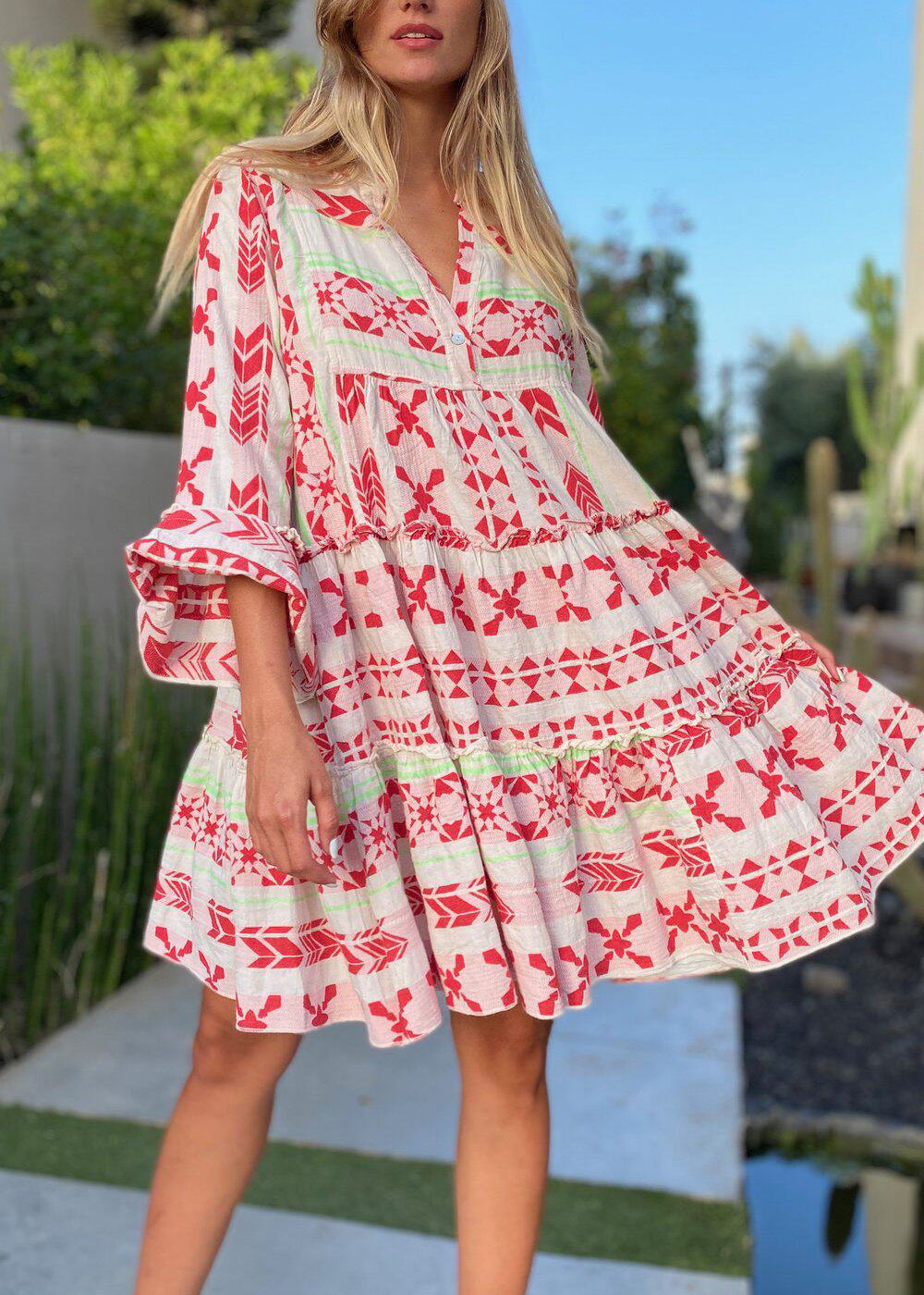 Robe Mini Femme Imprimé Oversize Manches Bracelet 0