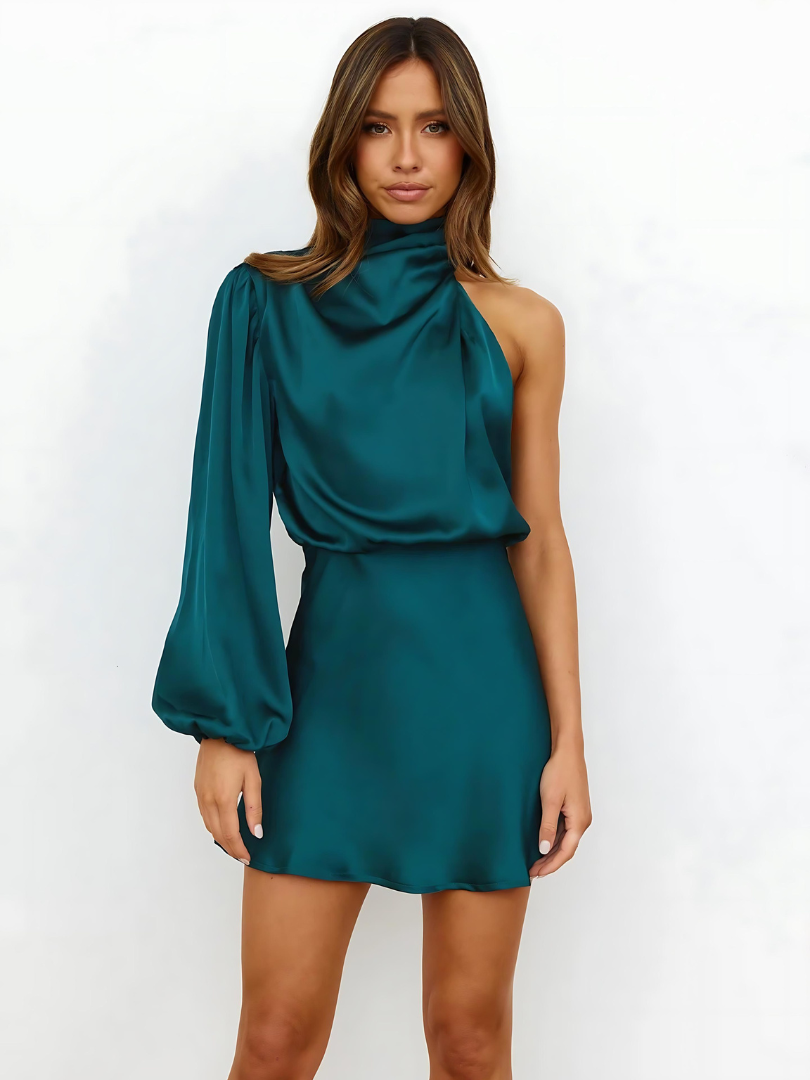 Robe Mini Femme Une Épaule Drapée 9