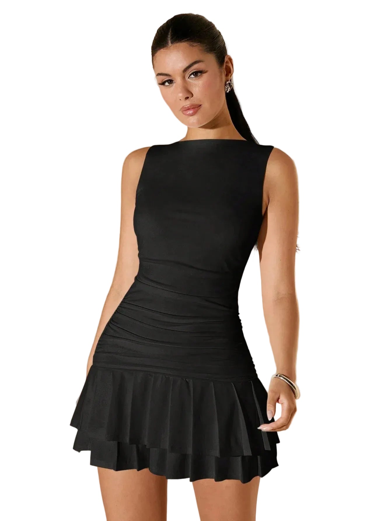 Robe Mini Sans Manches Froncée pour Femmes 0