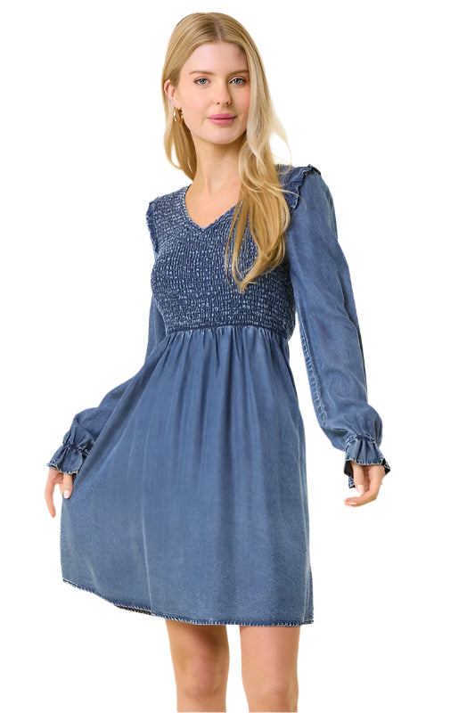 Robe Mini à Encolure en V en Denim Foncé 0