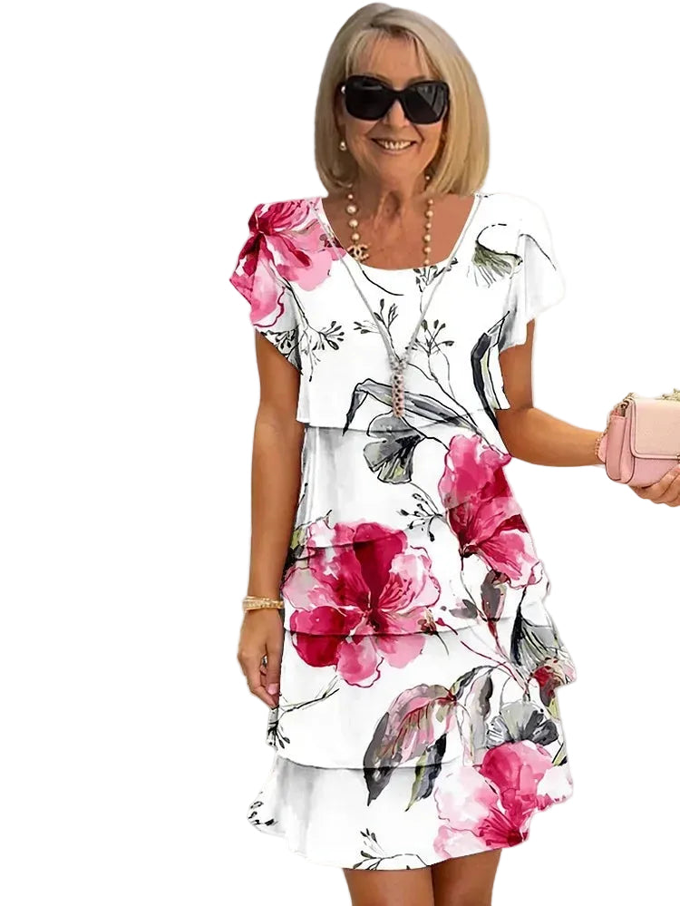 Robe Plissée Florale à Volants pour Femmes 0