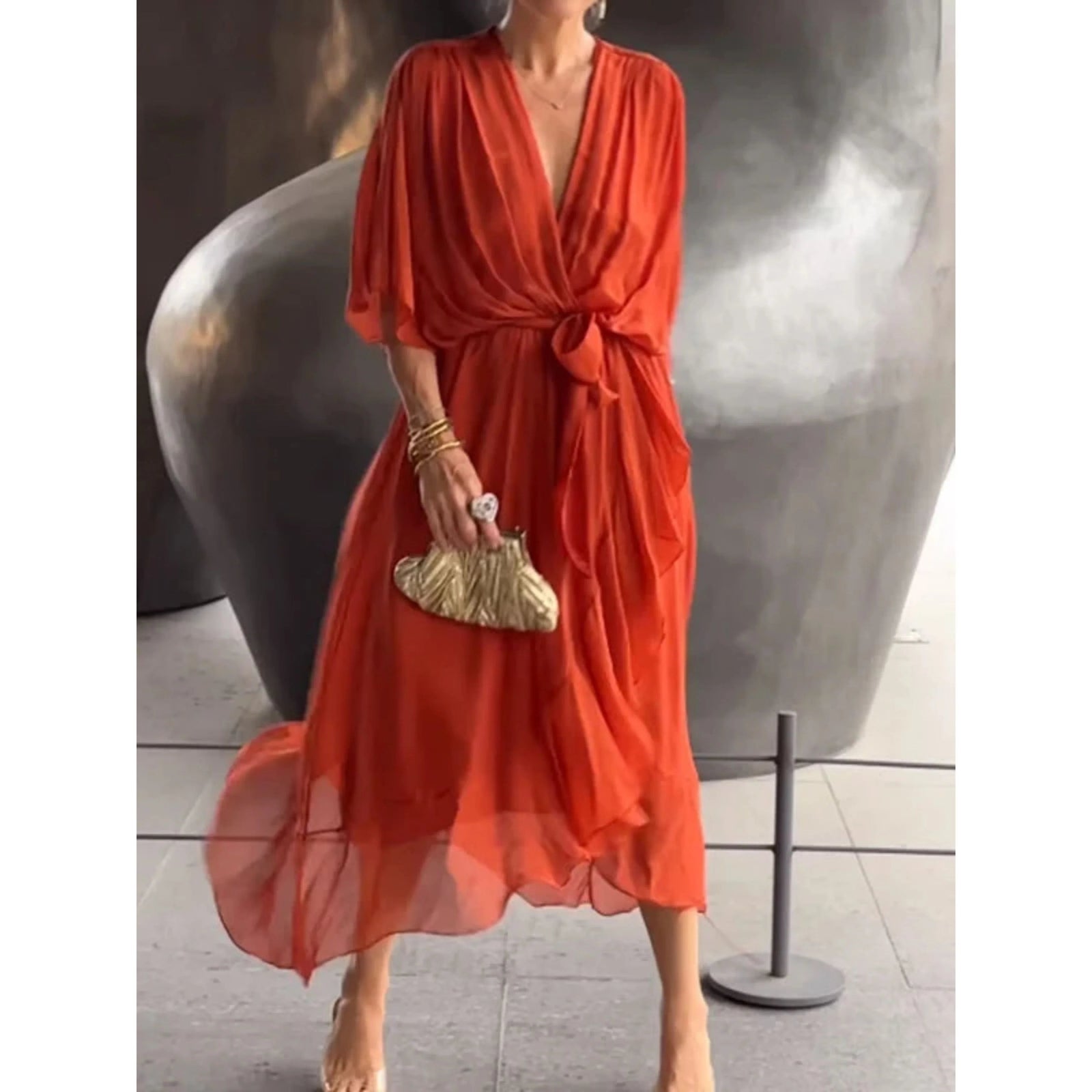 Robe à Encolure en V pour Femmes Chic 4