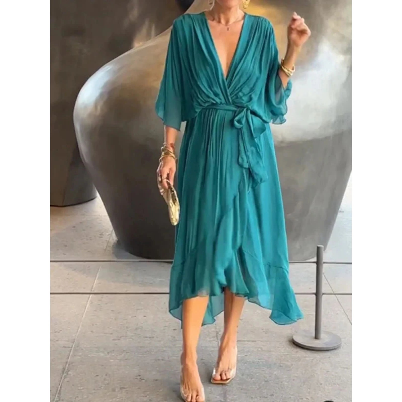 Robe à Encolure en V pour Femmes Chic 5