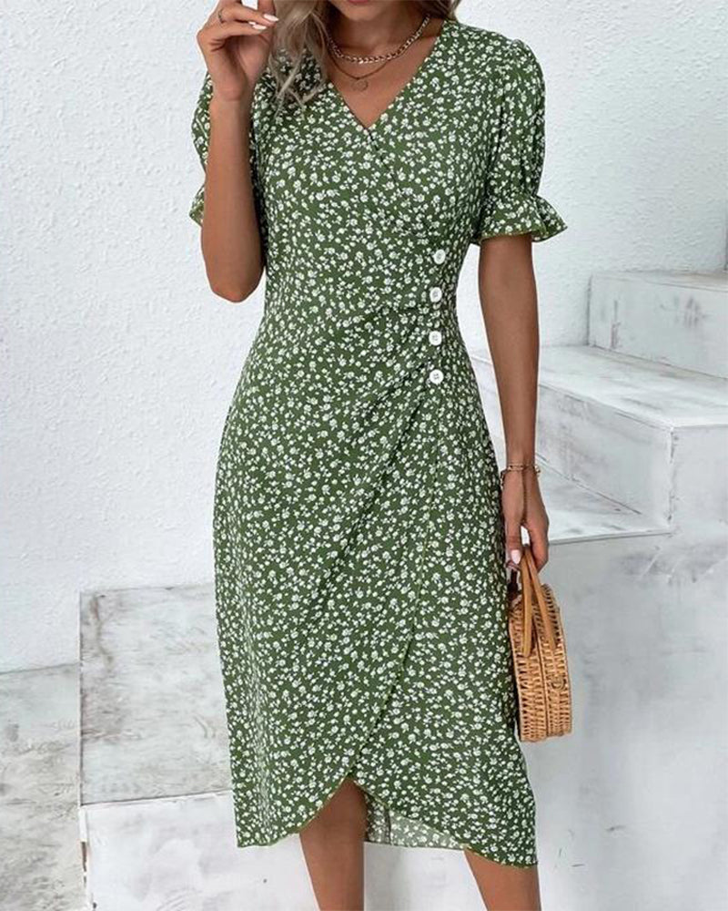 Robe à col en V pour Femme Style Floral 0