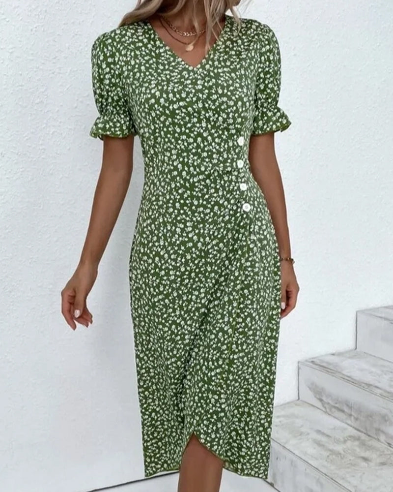 Robe à col en V pour Femme Style Floral 4
