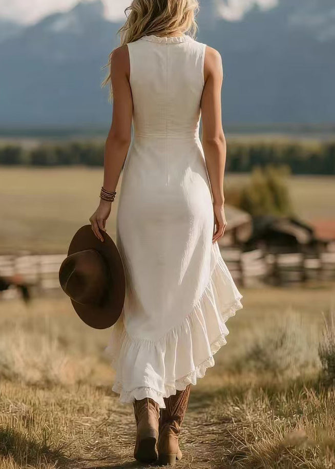 Robe asymétrique à volants pour femme col en V sans manches 2
