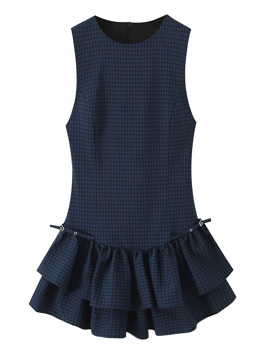 Robe courte femme à carreaux superposée style estival 3