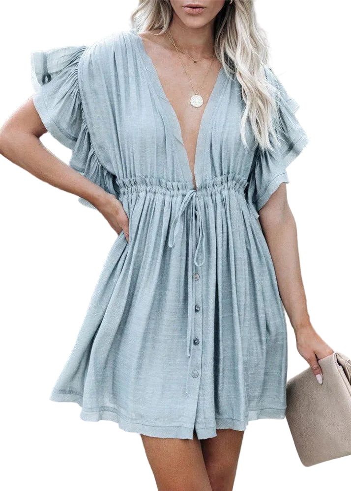 Robe courte femme à lacets et volants style estival 0
