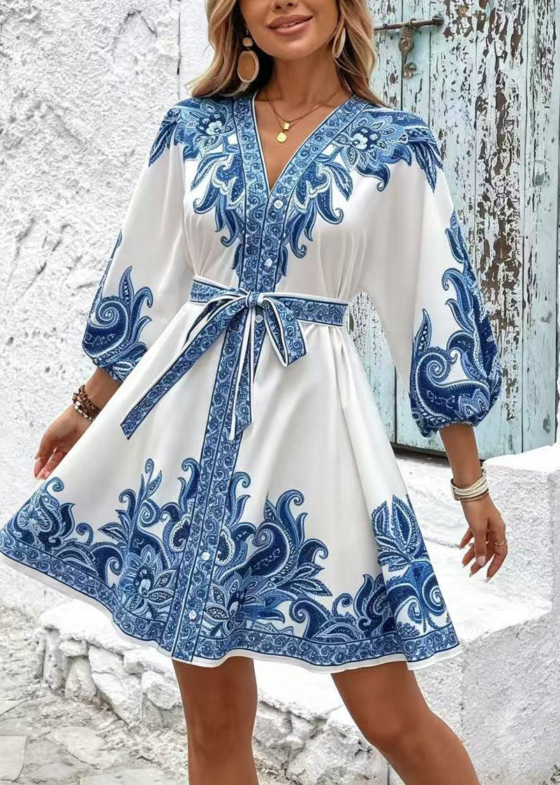 Robe courte femme à nouer imprimée estivale 1