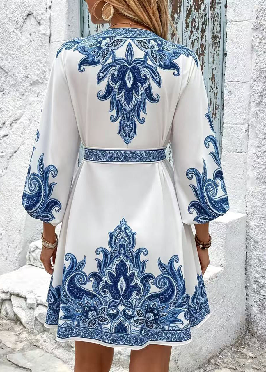 Robe courte femme à nouer imprimée estivale 3