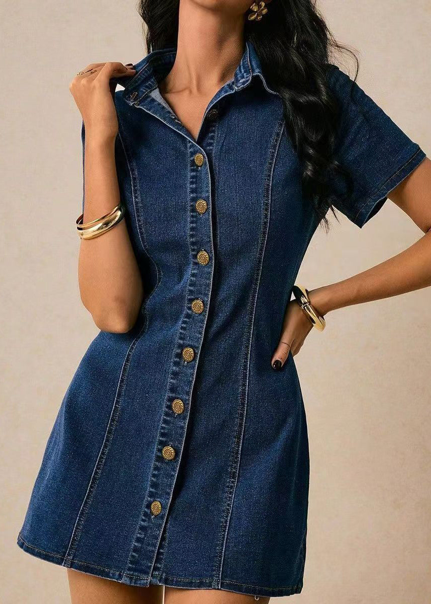Robe courte femme col Peter Pan avec cravate à la taille manches courtes 2