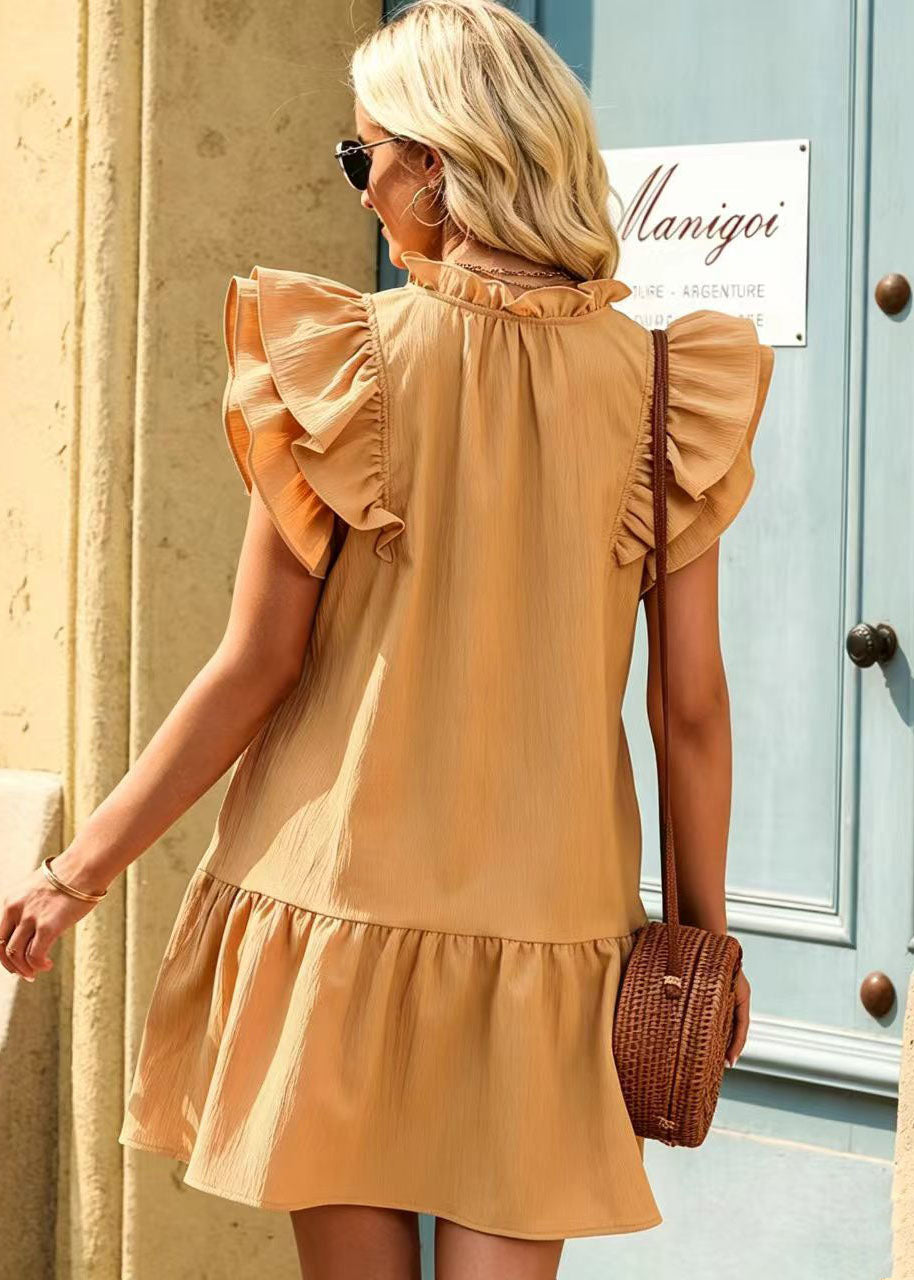Robe courte femme col en V manches papillon style décontracté 4