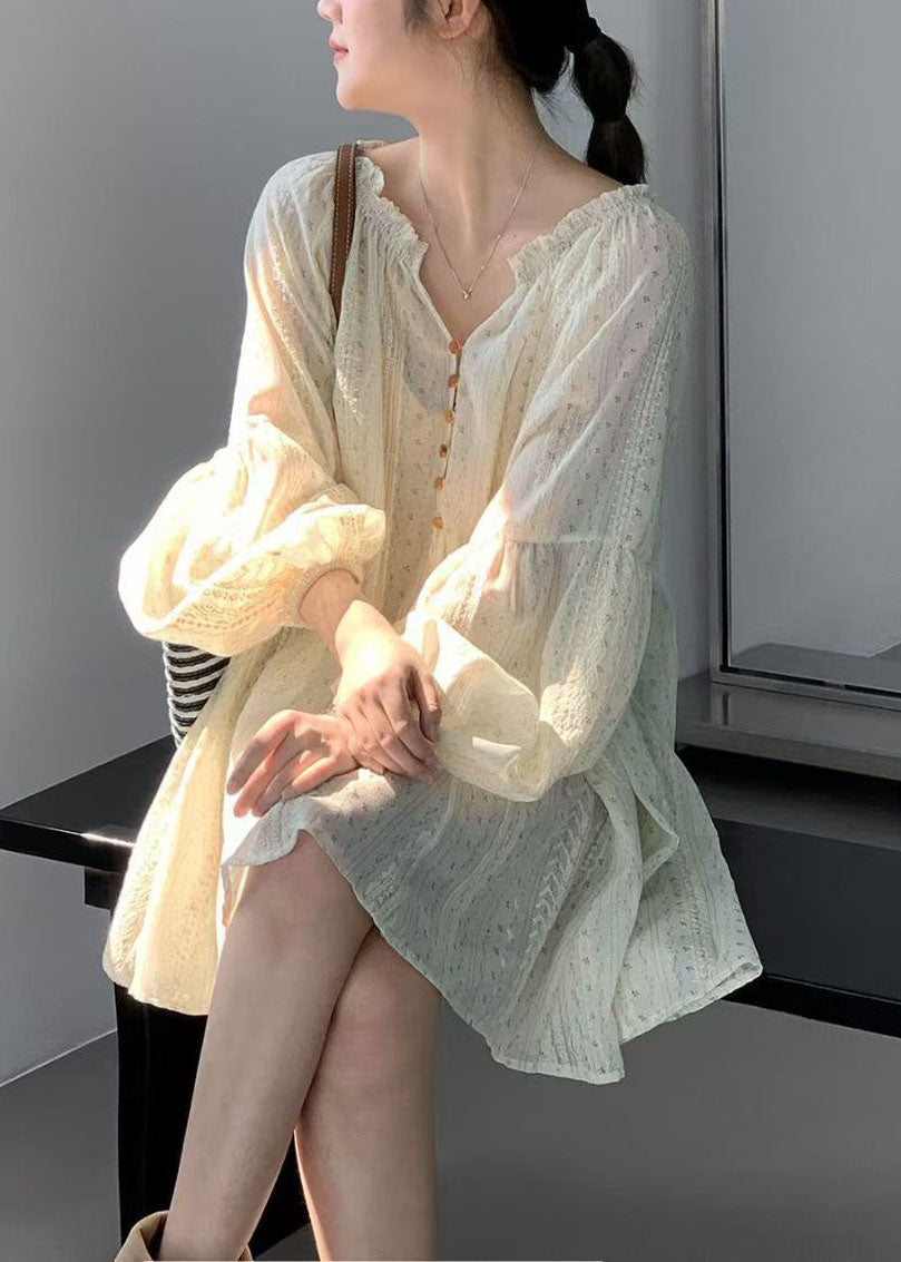 Robe courte femme imprimée col en V froissé style décontracté 1