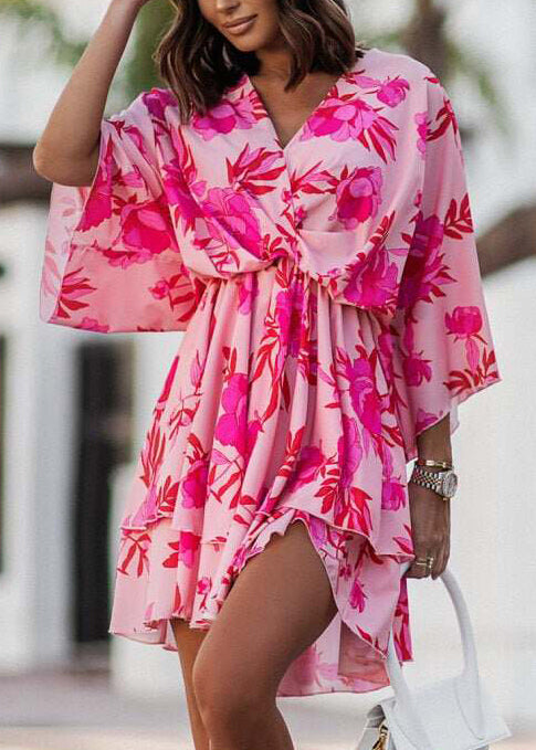 Robe courte femme manches chauve-souris imprimé floral 1