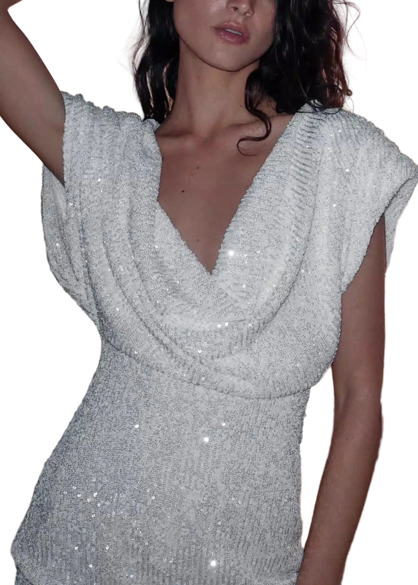 Robe courte femme style enveloppé à paillettes 0