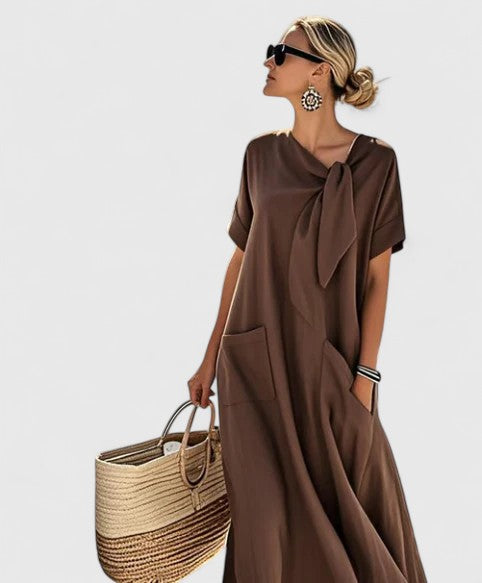 Robe d'Été Femme Chic Midi Avec Poches Fonctionnelles 1