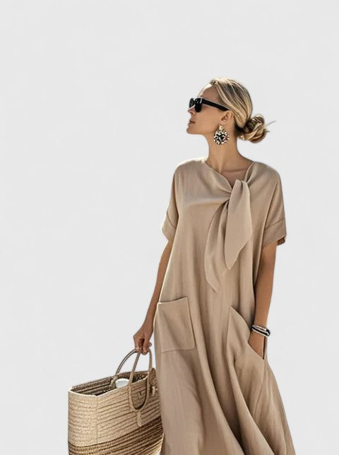 Robe d'Été Femme Chic Midi Avec Poches Fonctionnelles 3