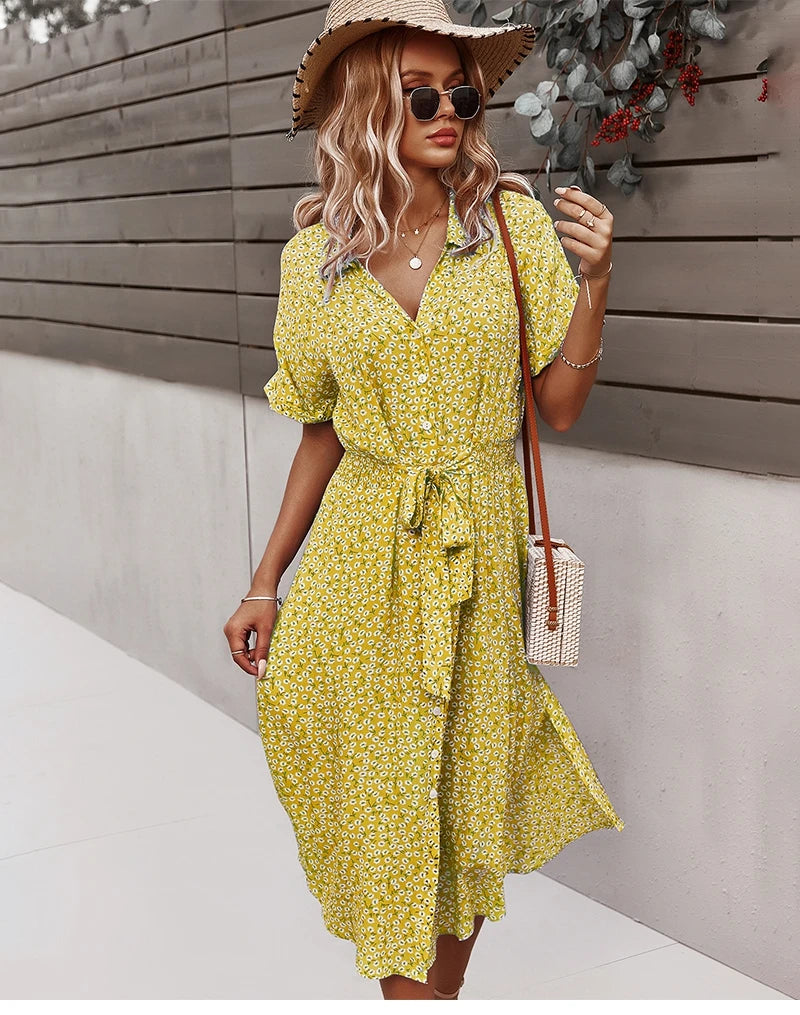 Robe d'été Mi-Longue à Imprimé Floral pour Femmes 5