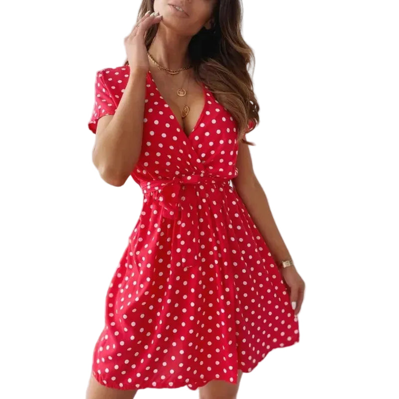 Robe d'été à manches courtes pour femmes à pois 0