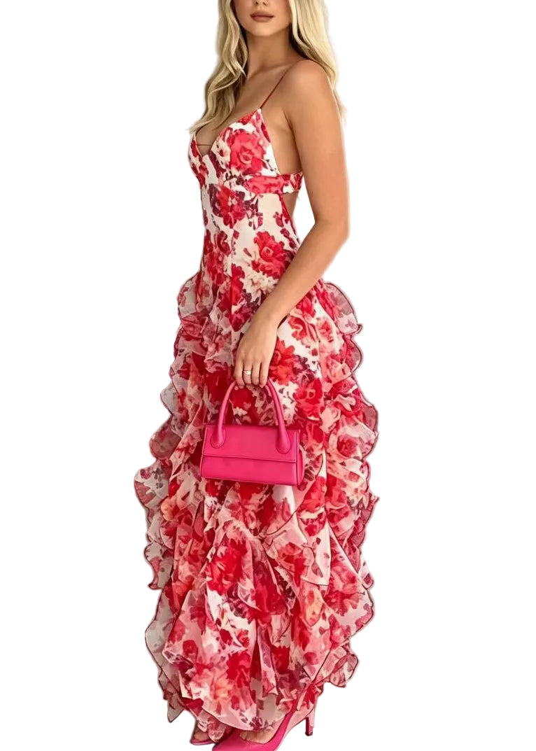 Robe d'été femme à bretelles fines et col en V imprimé 0