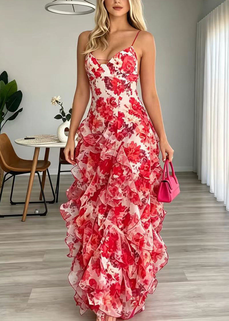Robe d'été femme à bretelles fines et col en V imprimé 1