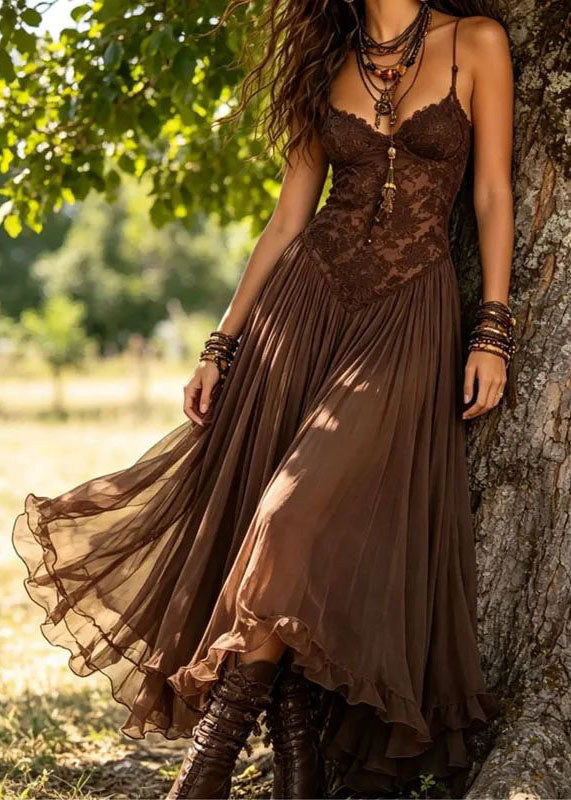 Robe d'été femme à bretelles fines et patchwork en dentelle 2