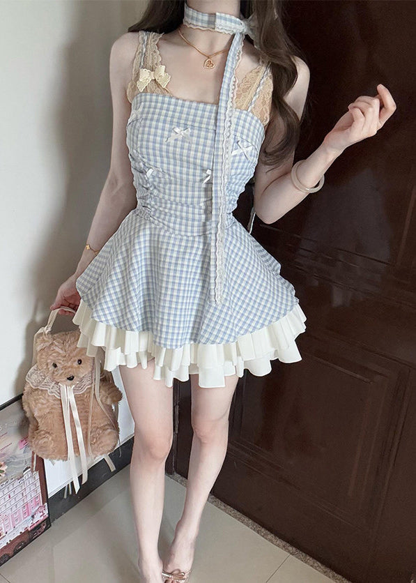 Robe d'été femme à bretelles spaghetti à carreaux 1