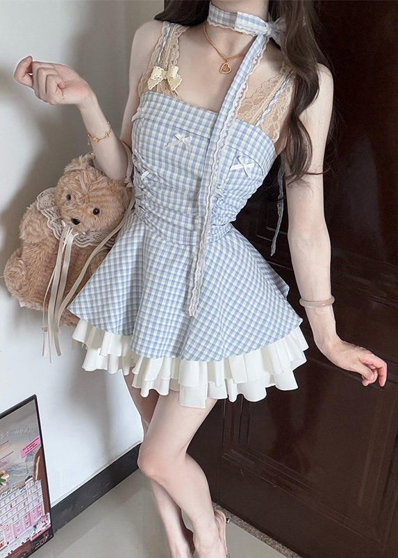 Robe d'été femme à bretelles spaghetti à carreaux 2